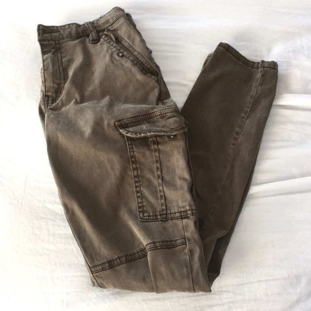 H&M Utility Olive Green Pants Multiple Pockets - 4